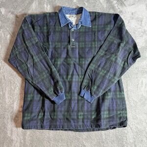 Vintage 90s Structure Active Wear Plaid Long Sleeve Rugby Polo Shirt XL